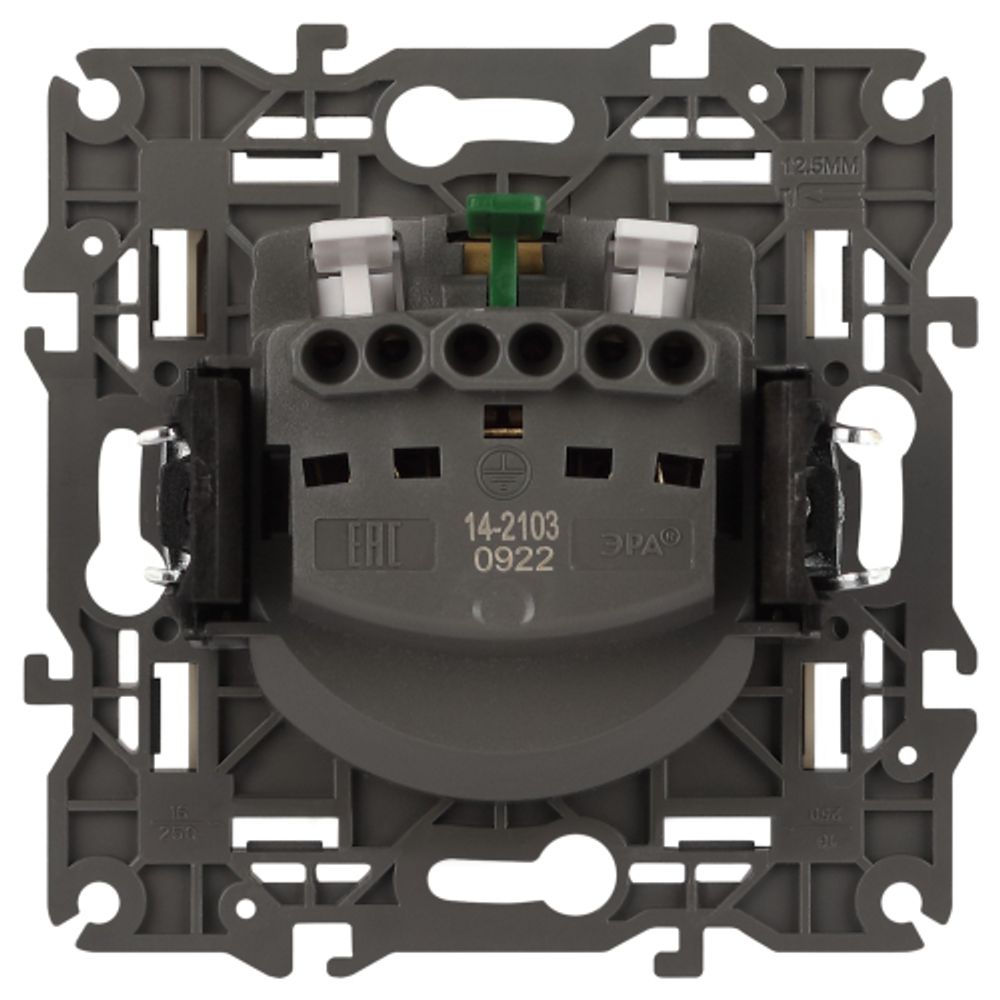 14-2103-02 ЭРА Розетка 2P+E Schuko со шторками с крышкой, 16A-250В, IP20, Эра Elegance, сл.кость