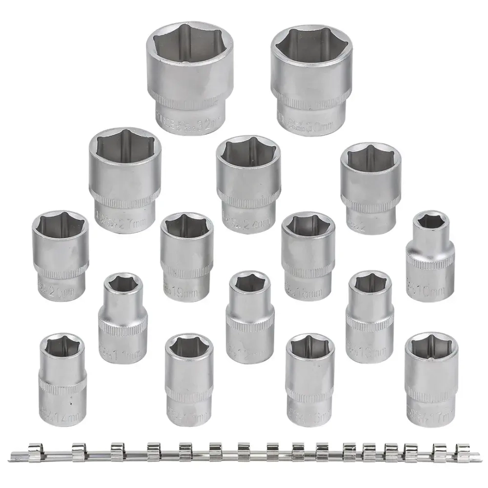 Набор головок 16пр. 1/2''6гр.(10-19,21,22,24,27,30,32мм), на планке RockForce##Rock FORCE RF-4161-5