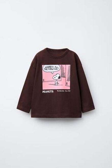 ZARA ФУТБОЛКА С ПРИНТОМ SNOOPY PEANUTS™, БОРДОВЫЙ