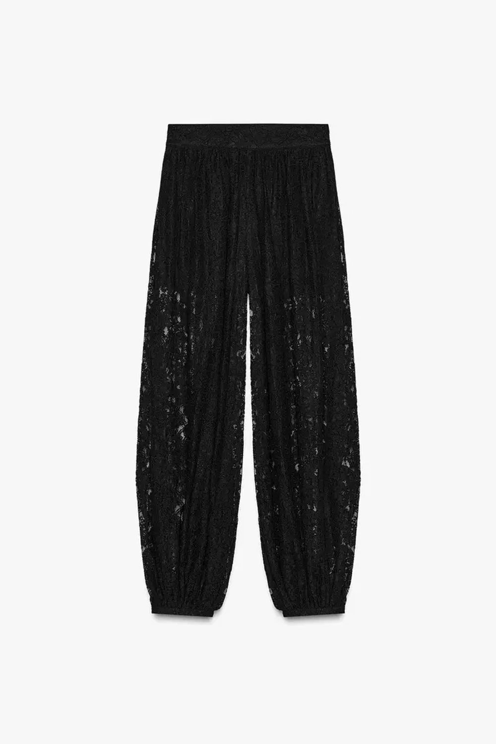 ZARA БРЮКИ-БАЛЛОНЫ КРУЖЕВНЫЕ ZW COLLECTION, ЧЕРНЫЙ