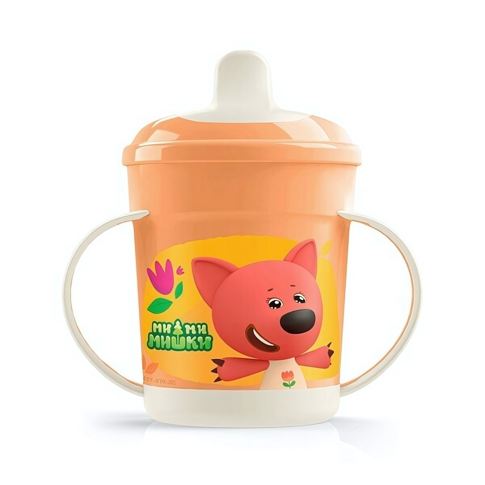 Поильник с ручками и декором "ми-ми-мишки", 320мл (оранжевый)