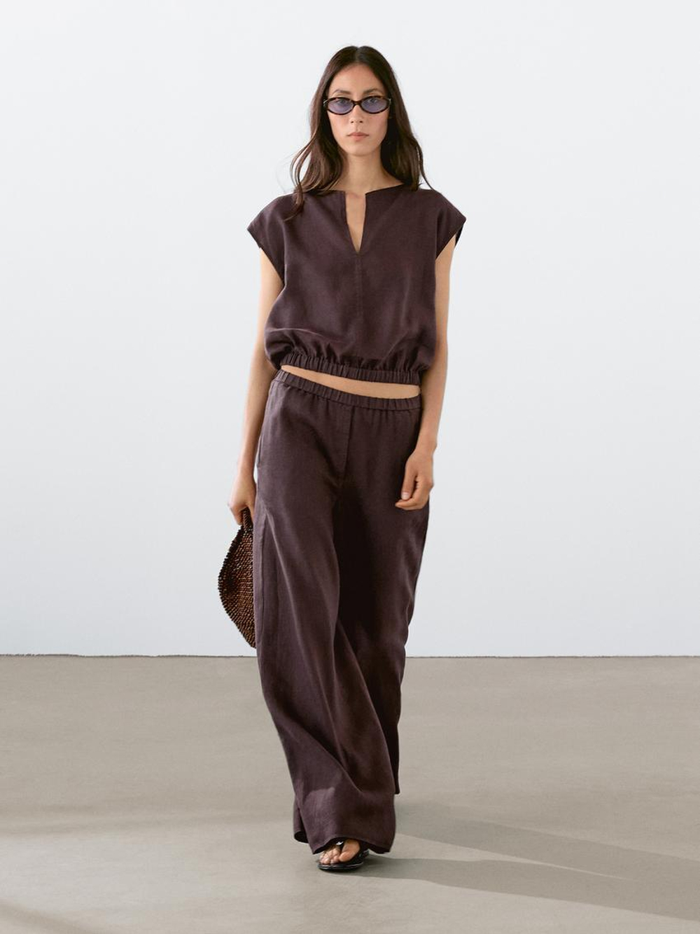 Massimo Dutti Льняная блузка, баклажанный