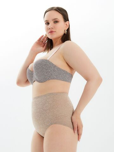 Высокие утягивающие трусы с цветочным рисунком (Размер: L) (Цвет: бежевый)