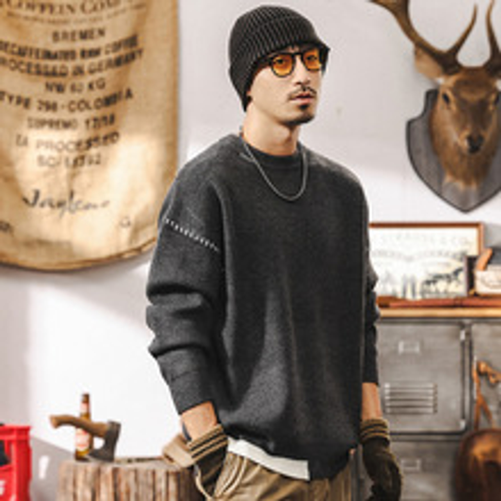 Американский ретро свитер мужской зимний толстый лонгслив 660 гр