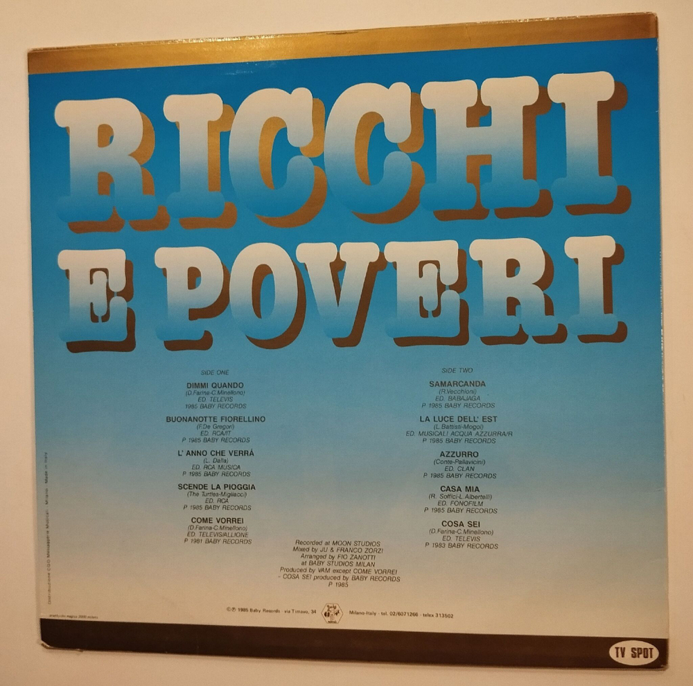 Винтажная виниловая пластинка LP Ricchi E Poveri Dimmi Quando (Italy 1986)