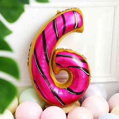 Шар фольгированный 32'/81см Цифра 6"Сладкий пончик»