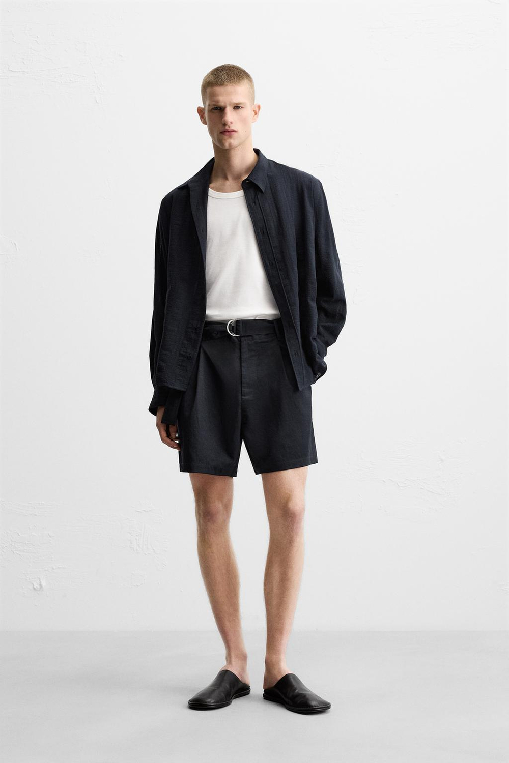 ZARA ШОРТЫ В ПОЛОСКУ С РЕМНЕМ, СИНИЙ