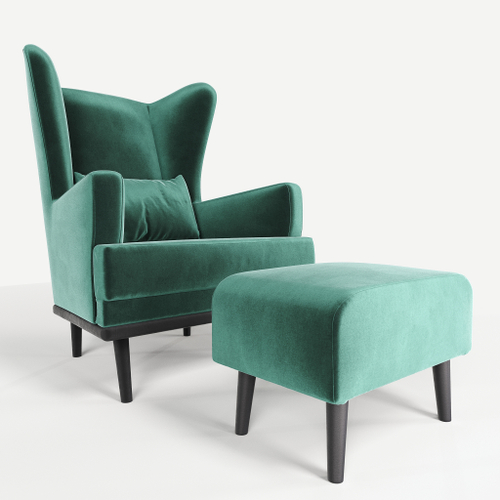 Комплект кресла и пуфа Фантазёр велюр Z-13 (Бирюзовый) на высоких ножках, для отдыха и чтения книг. В гостиную, балкон, спальню и переговорную комнату.