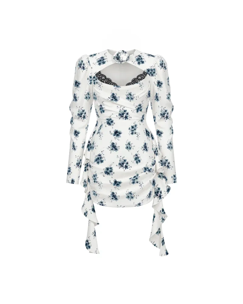 Мэйси мини (Macy mini), платье мини из молочного крепдешина с цветочным принтом