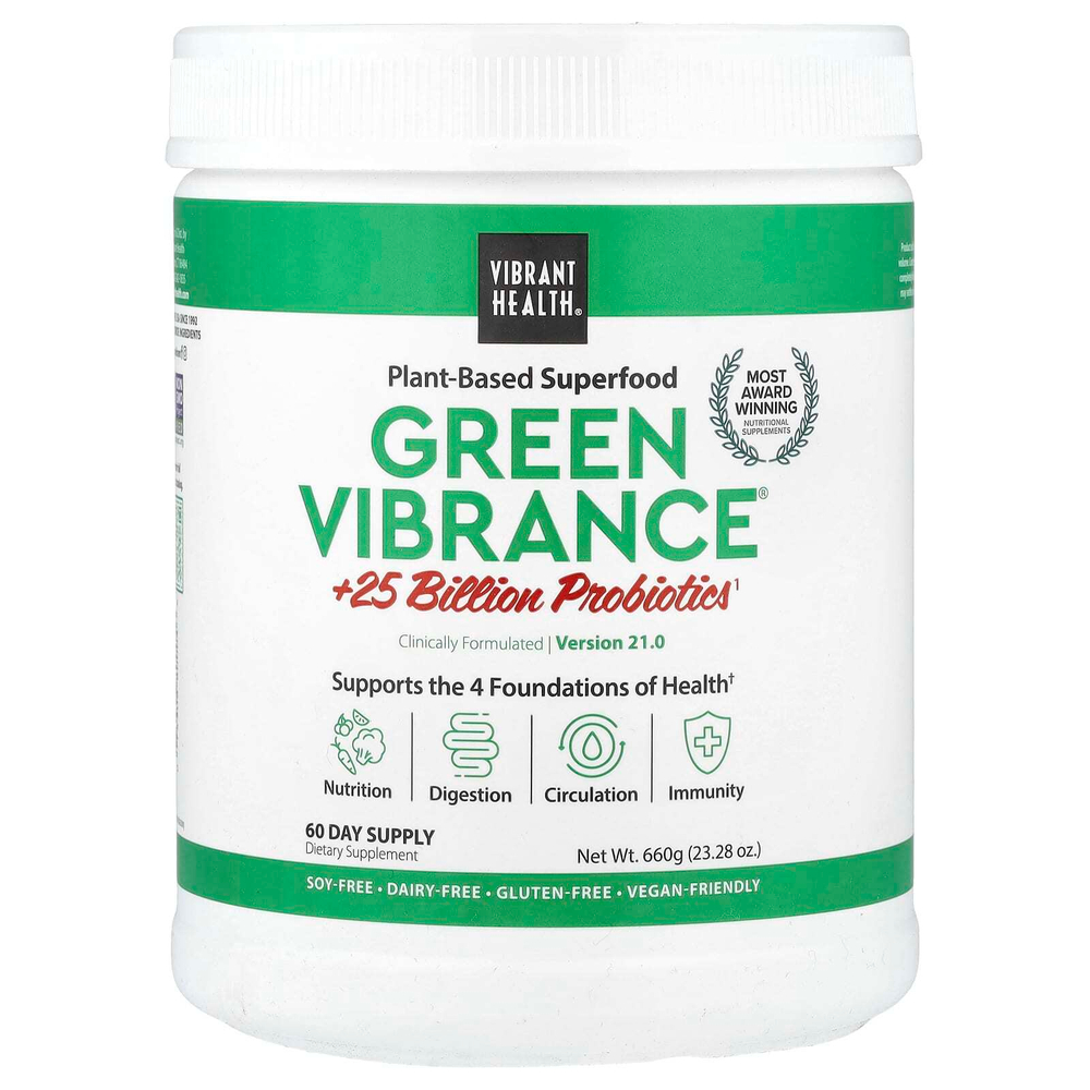 Vibrant Health, Green Vibrance® +25 млрд пробиотиков, версия 21,0, 660 г (23,28 унции)
