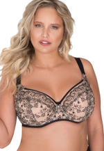 Бюстгальтер с мягкой чашкой plus size, украшенной вышивкой (Размер: 85I) (Цвет: телесный с черным)