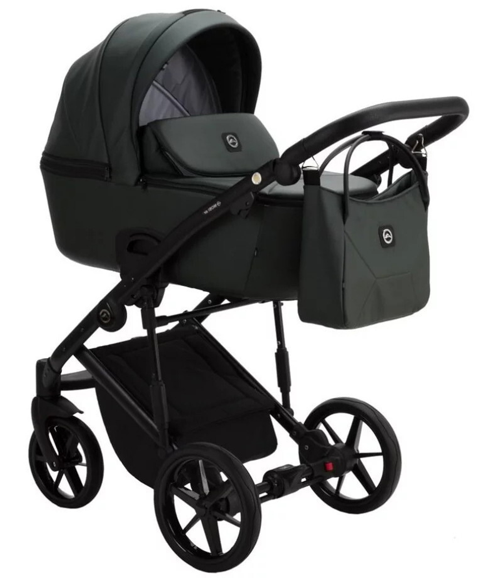 Детская коляска Adamex Mobi Deluxe 3 в 1 M-SA29 (ТЕМНО-ЗЕЛЕНАЯ КОЖА)