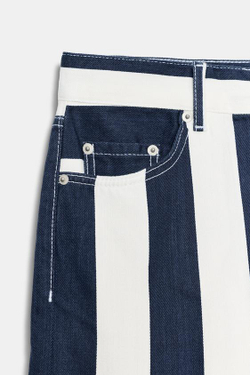 ZARA ДЖИНСЫ ПРЯМОГО КРОЯ В ПОЛОСКУ — ZW COLLECTION, БЕЛЫЙ/МОРСКОЙ СИНИЙ