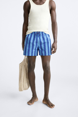 ZARA ПЛАВКИ КЛАССИЧЕСКОГО КРОЯ В ПОЛОСКУ, ЯРКО-СИНИЙ