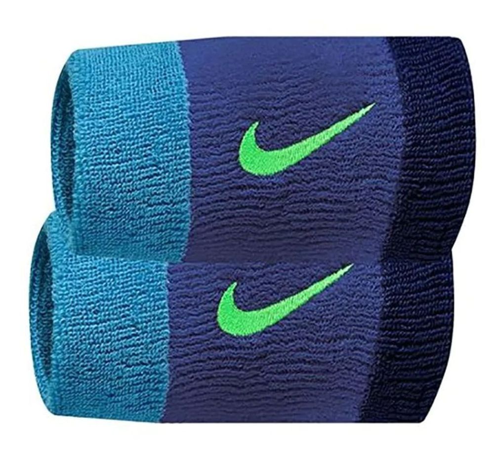 Напульсник теннисный Nike Swoosh Double-Wide Wristbands - hyper royal/deep royal/green strike