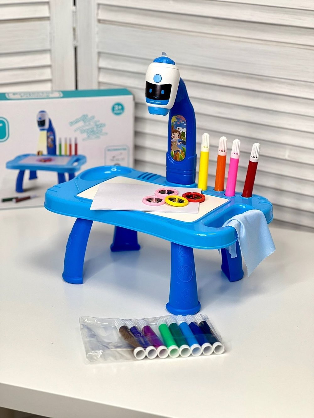 Доска для рисования с проектором, 12 фломастеров в комплекте (201171914) голубая