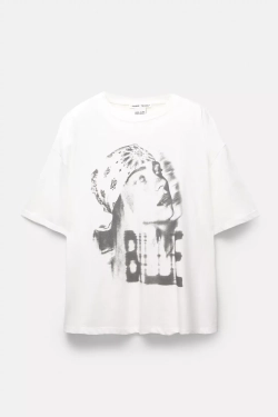PULL&BEAR Футболка с принтом Billie Eilish, белый