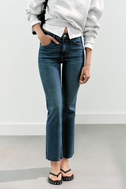 ZARA ДЖИНСЫ TRF CROPPED FLARE С ВЫСОКОЙ ПОСАДКОЙ, СИНИЙ