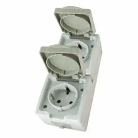 Розетка двойная 2П+3 (вертикальная) открытой установки IP54 16А серая "Вуокса" TDM SQ1803-0009