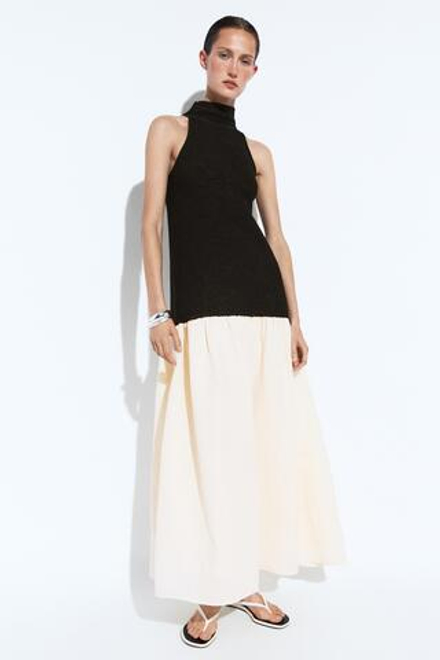 Massimo Dutti Комбинированное платье миди, черный