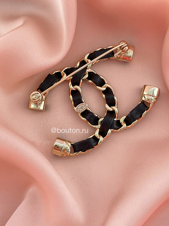 Брошь Шан. черная кожа золото