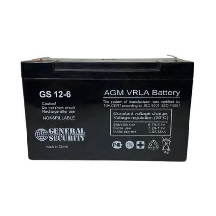 Аккумулятор свинцово-кислотный 6V 12Ah (GS 12-6)