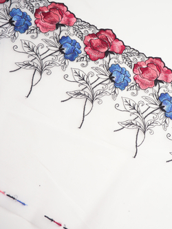 Вышивка на сетке белая с мультиколор неэластичная ширина 27 см (2 стороны)