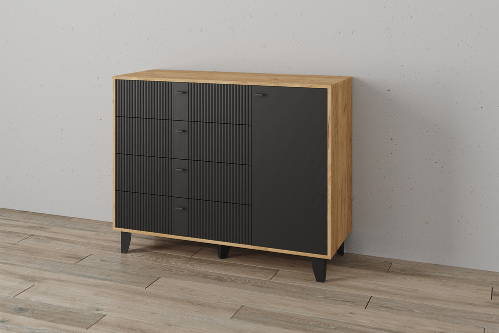 Комод Катрин-13, Дуб крафт золотой, Карбон вулкан