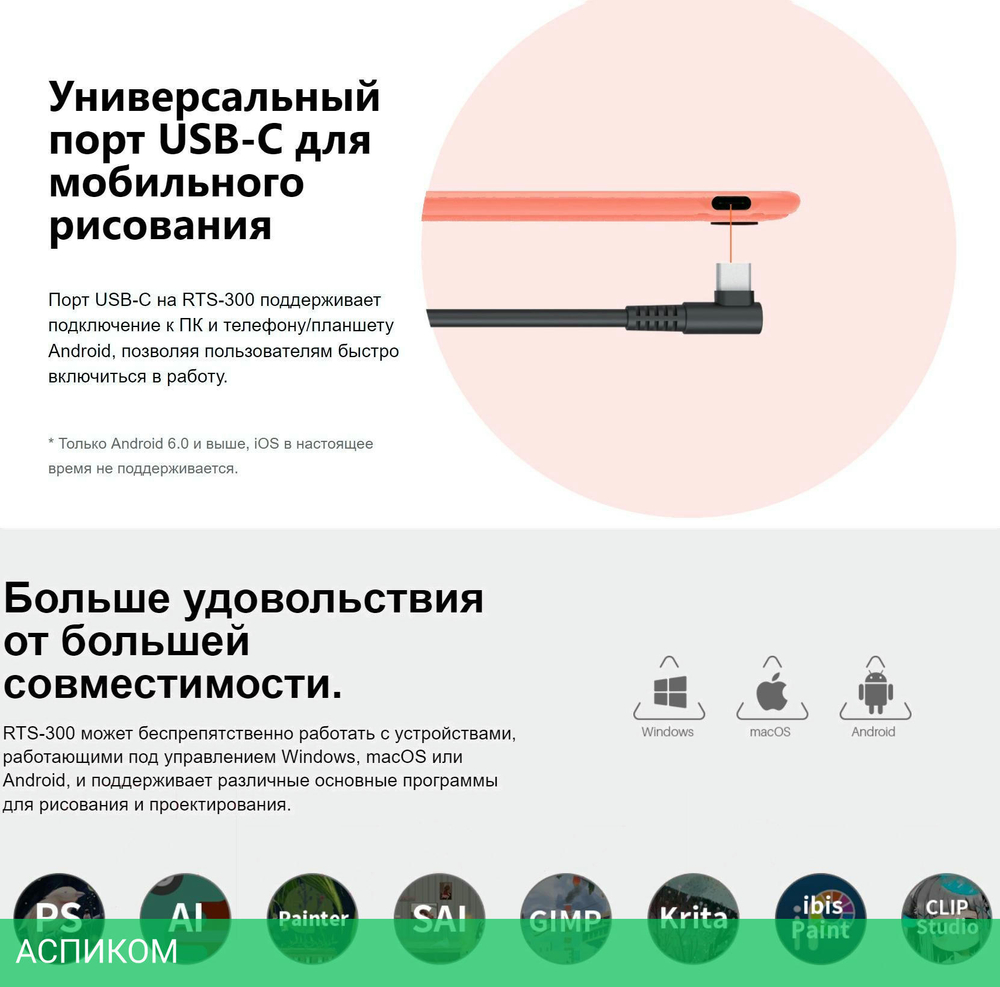 Графический планшет Huion Inspiroy Pink (RTS-300)