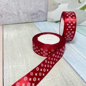 Лента атласная с рисунком 2,5см Бордовая