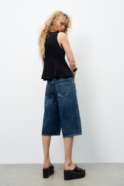 ZARA ТОП С БАСКОЙ И БАНТАМИ, ЧЕРНЫЙ