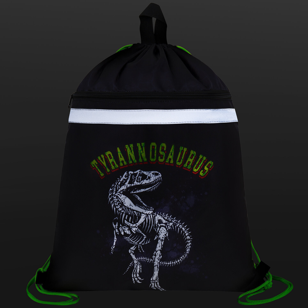 Мешок для обуви BRAUBERG с петлей светоотражающая полоса 2 отделения 46х36 см Tyrannosaur (2 штуки в упаковке)