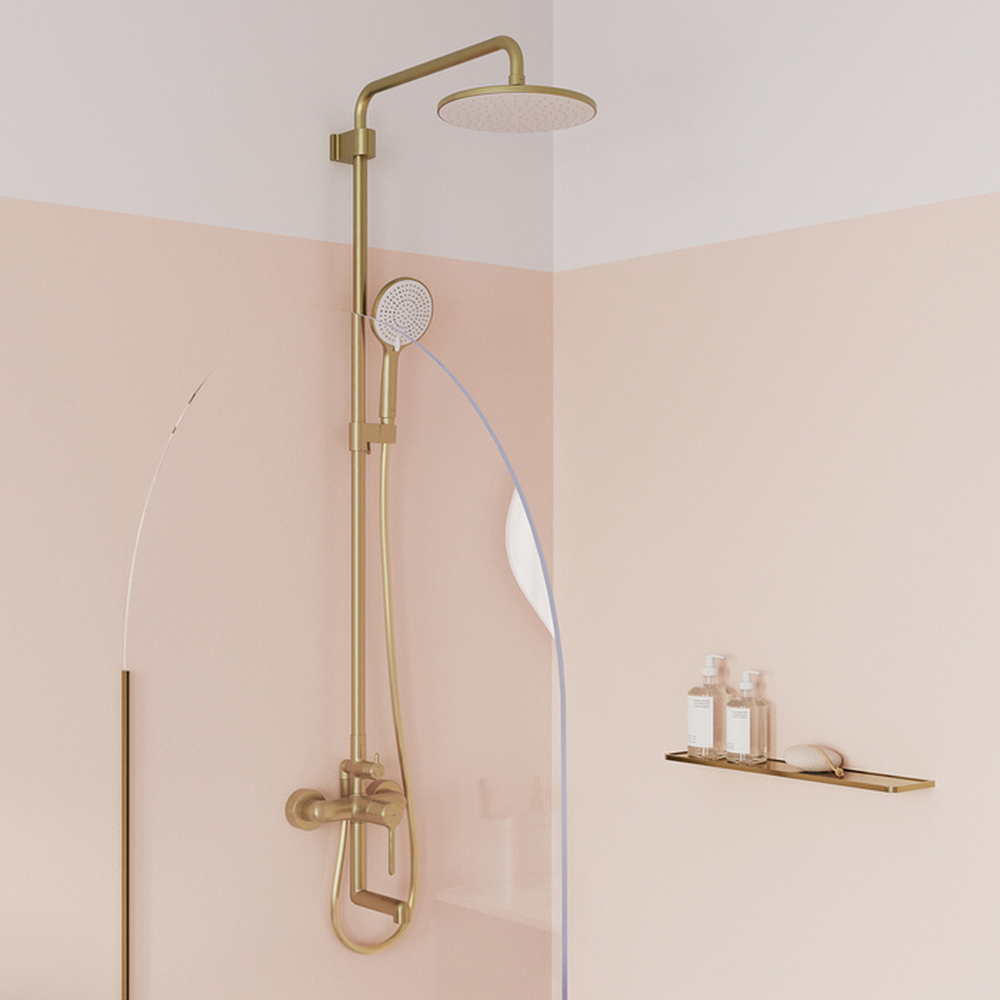 Душевая система 35к IDDIS AIGMG3Fi06 "Aiger" лейка "Тропический душ", ЗОЛОТО матовый
