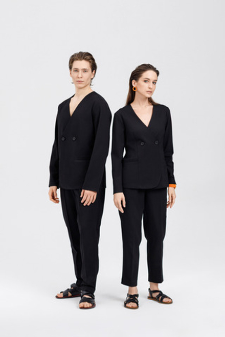 Пиджак без лацкана мужской черный