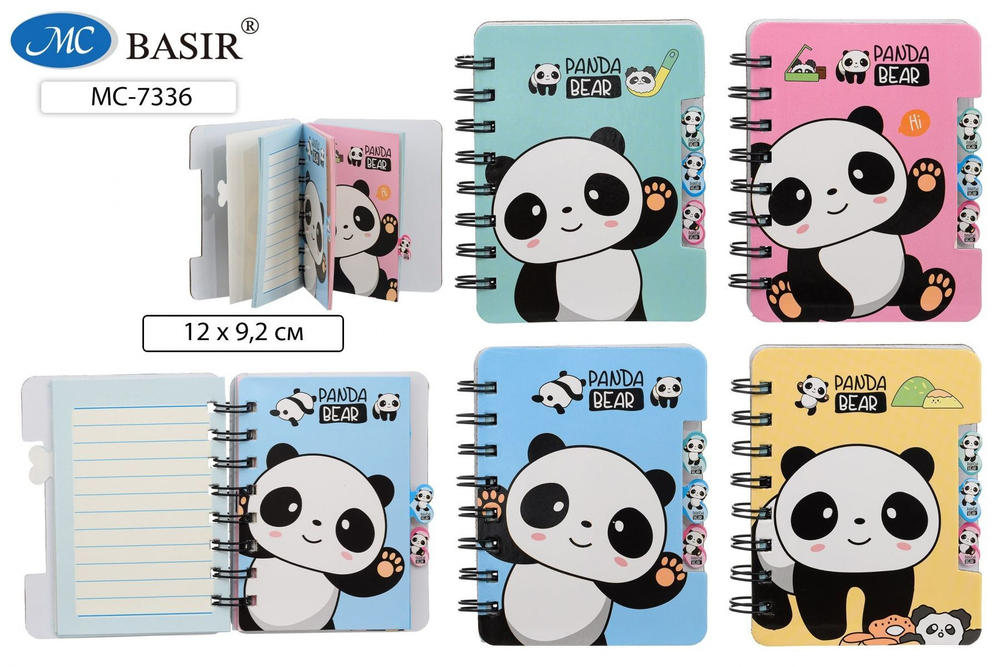 Блокнот 120*92мм 7БЦ гребень 52л "Панда" линия, фигур. разделитель