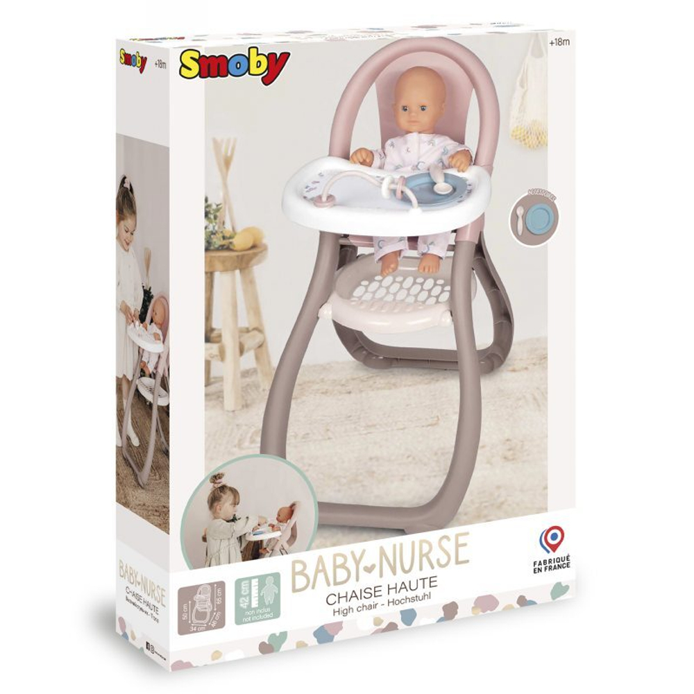 Smoby Baby Nurse - Стульчик для кормления для куклы + аксессуары 220370