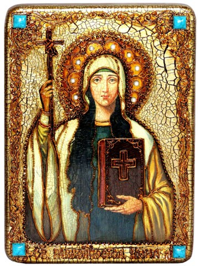 Инкрустированная икона Святая Равноапостольная Нина, просветительница Грузии 29х21см на натуральном дереве в подарочной коробке