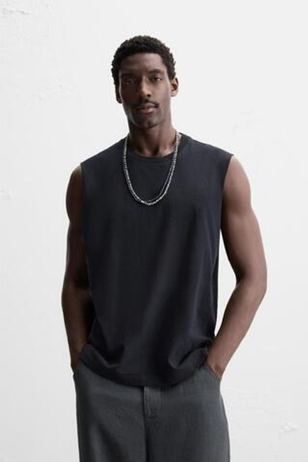 ZARA МАЙКА ИЗ ХЛОПКА, МОРСКОЙ ТЕМНО-СИНИЙ