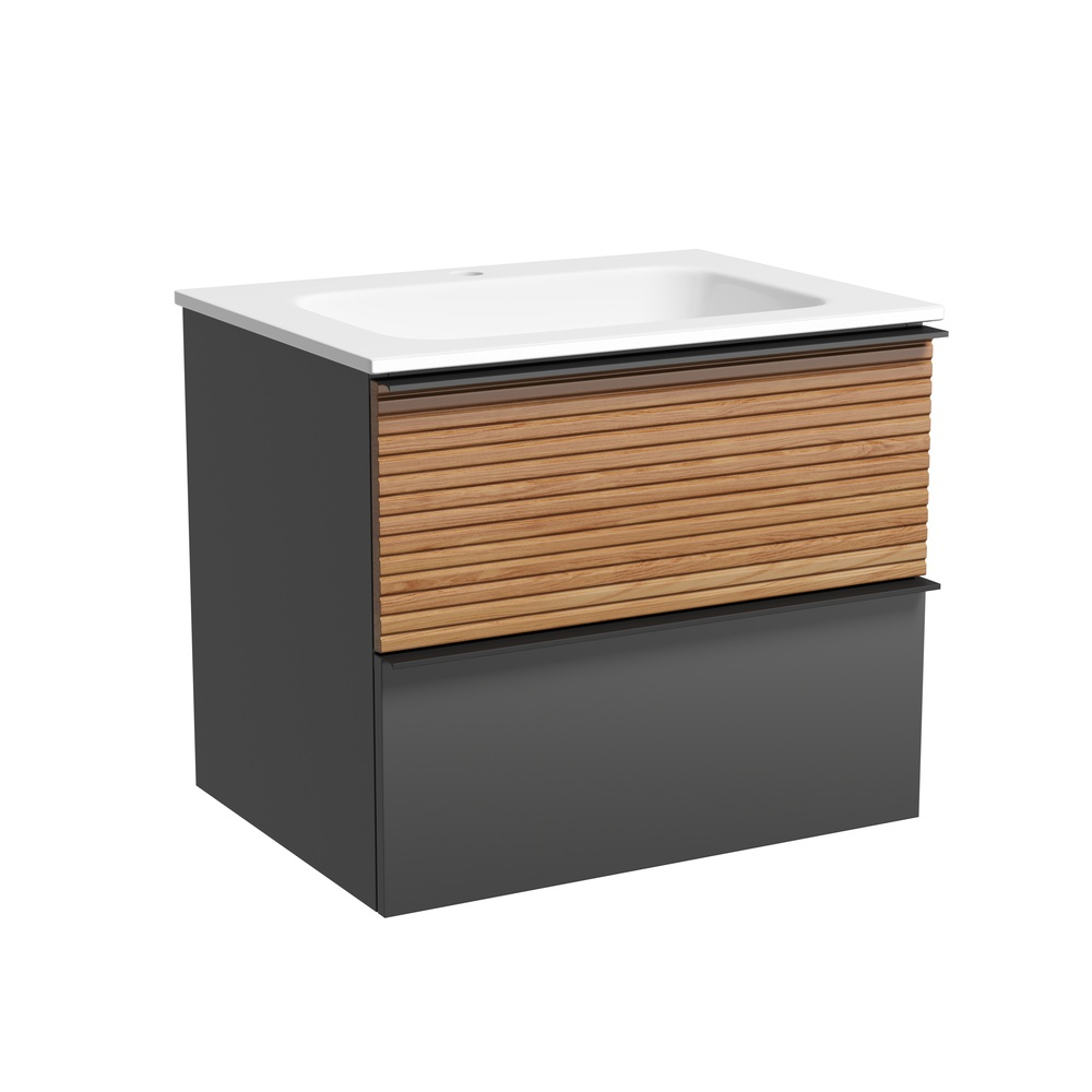 Тумба подвесная под раковину Sancos Delta, Дуб красный/графит 590х445х500