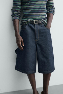 ZARA ДЖИНСОВЫЕ ШОРТЫ С ВЫШИВКОЙ, ИНДИГО