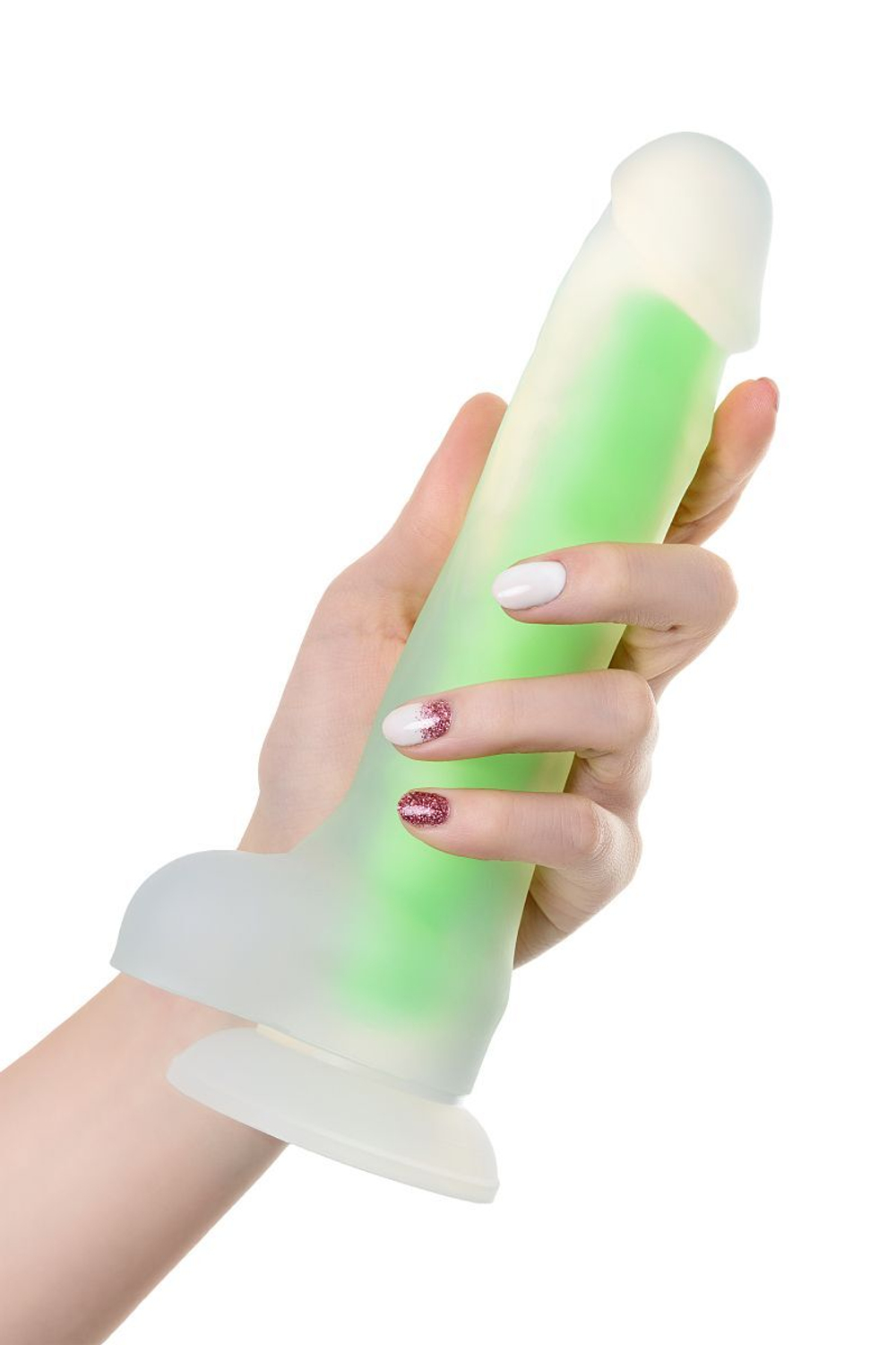 Прозрачно-зеленый фаллоимитатор, светящийся в темноте, Clark Glow - 22 см. (Цвет: зеленый)