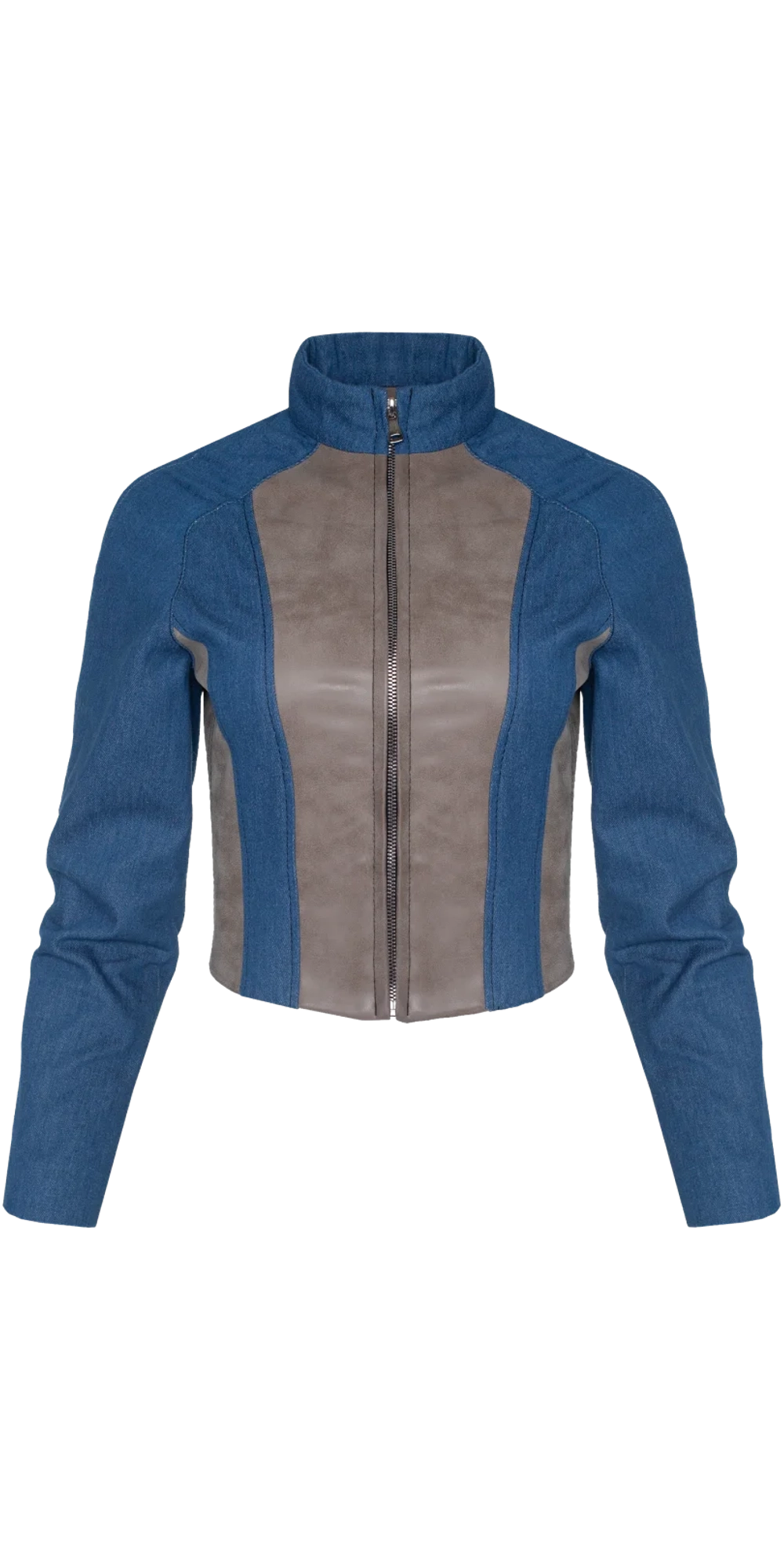 Куртка с кожаными вставками, синяя