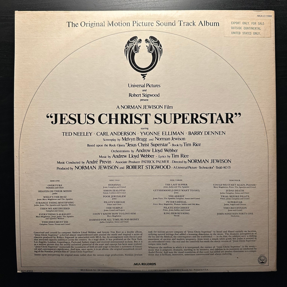 Jesus Christ Superstar The Original Motion Picture Sound Track Album 2LP (США 1977г.)
