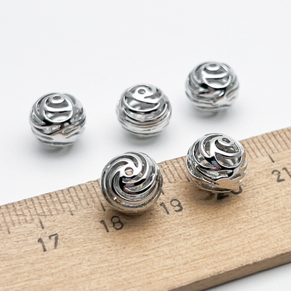 Бусина Шар полосы, цвет серебро (родий), размер 9,5*10 мм, цена за 1 шт