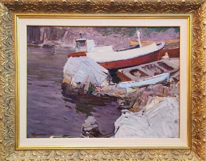 Картина Столяренко П.К. "Рыбачий причал" картон/масло 55х75