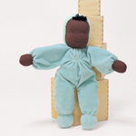 Большая вальдорфская кукла для сна "Малыш голубой афро", 30 см