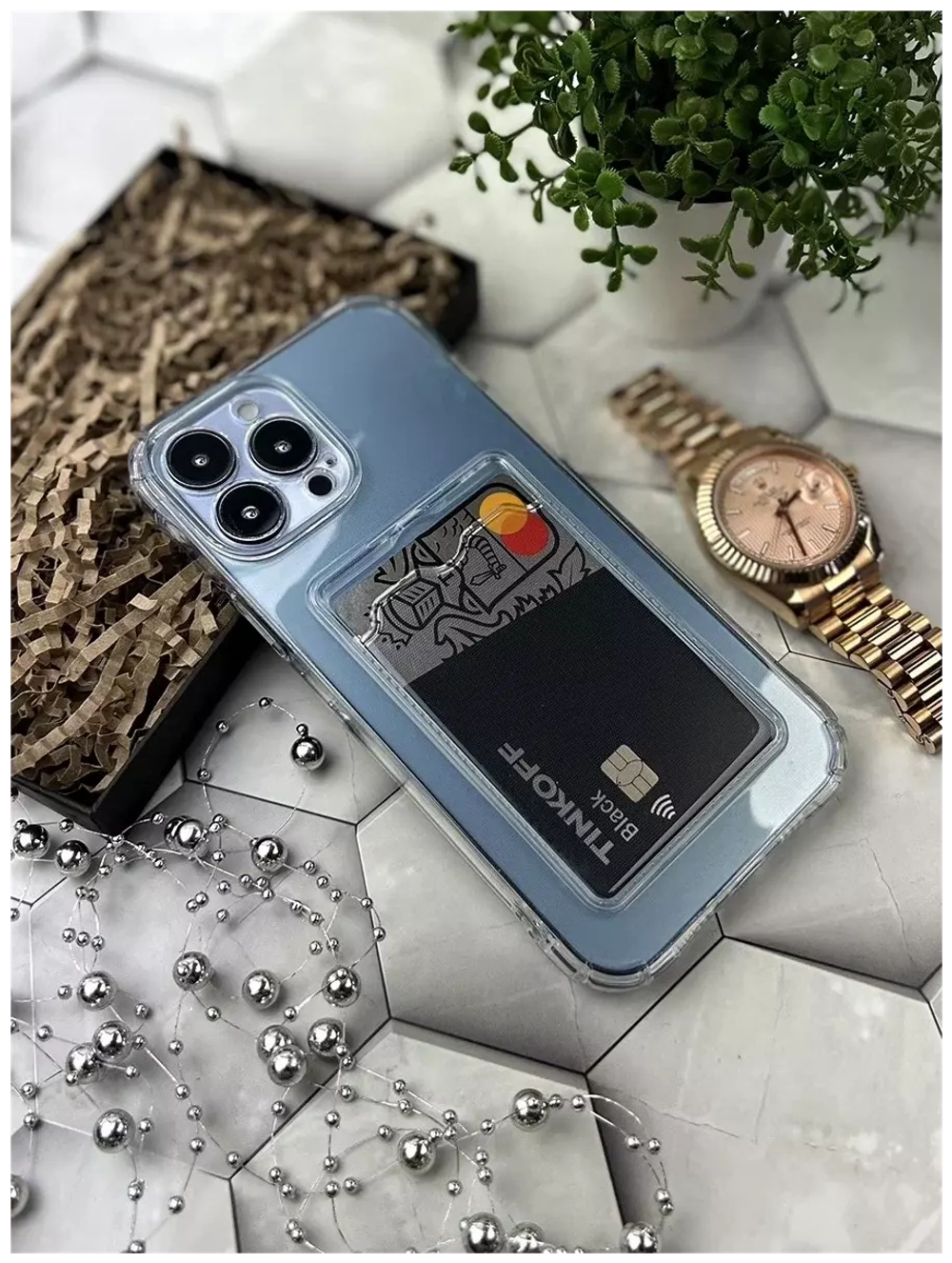 Силиконовый чехол с отделением для карты для iPhone 13 Pro Max DF