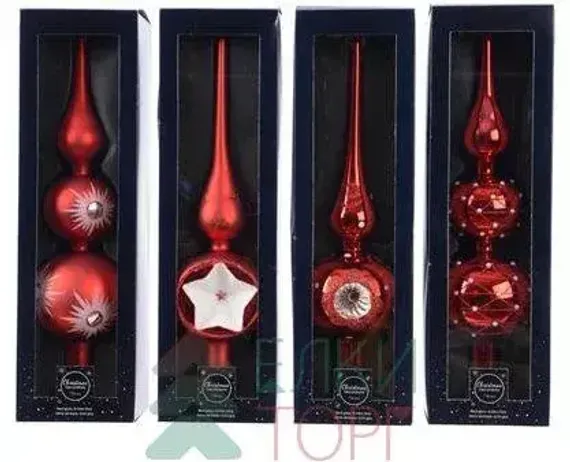 Макушка на елочку Новогодняя Звезда 31 см, красная, стекло, KAEMINGK (170179/1)