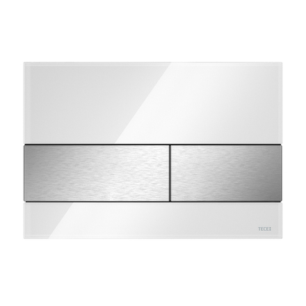 Стеклянная панель смыва для унитаза TECEsquare, (стекло белое, клавиши нержавеющая сталь сатин, покрытие против отпечатков пальцев)