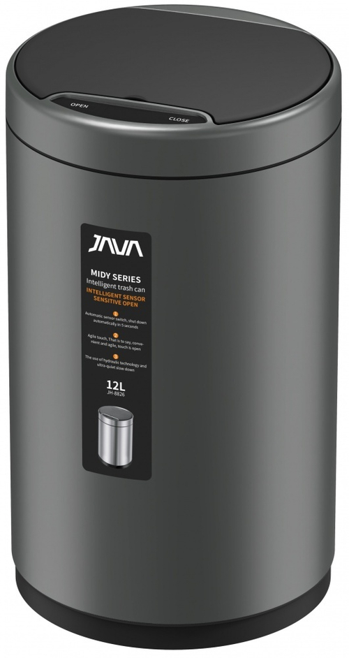 Ведро для мусора СЕНСОРНОЕ (круг. СЕРЫЙ) 12л. JAVA